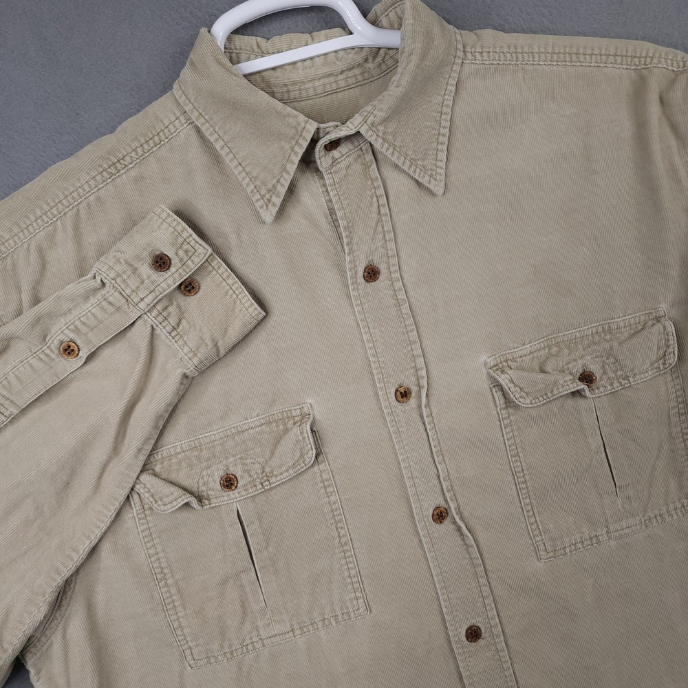 Caribbean Joe Mens Tan Corduroy Long Sleeve Button Utility Safari Shirt Medium